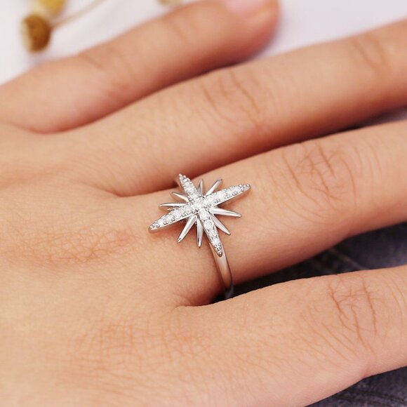 Bling Bling Stars Trendy High Quality Six-pointed Silver Ring for Women, VIP336 - Picture 7 of 7